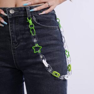 YERTTER Cute Colorful Green Acrylic Pants Chain Jeans Link Chain Star Circle Ring Link Pocket Trousers Chain Wallet Chains Body Jewelry for Men and Women (Green)