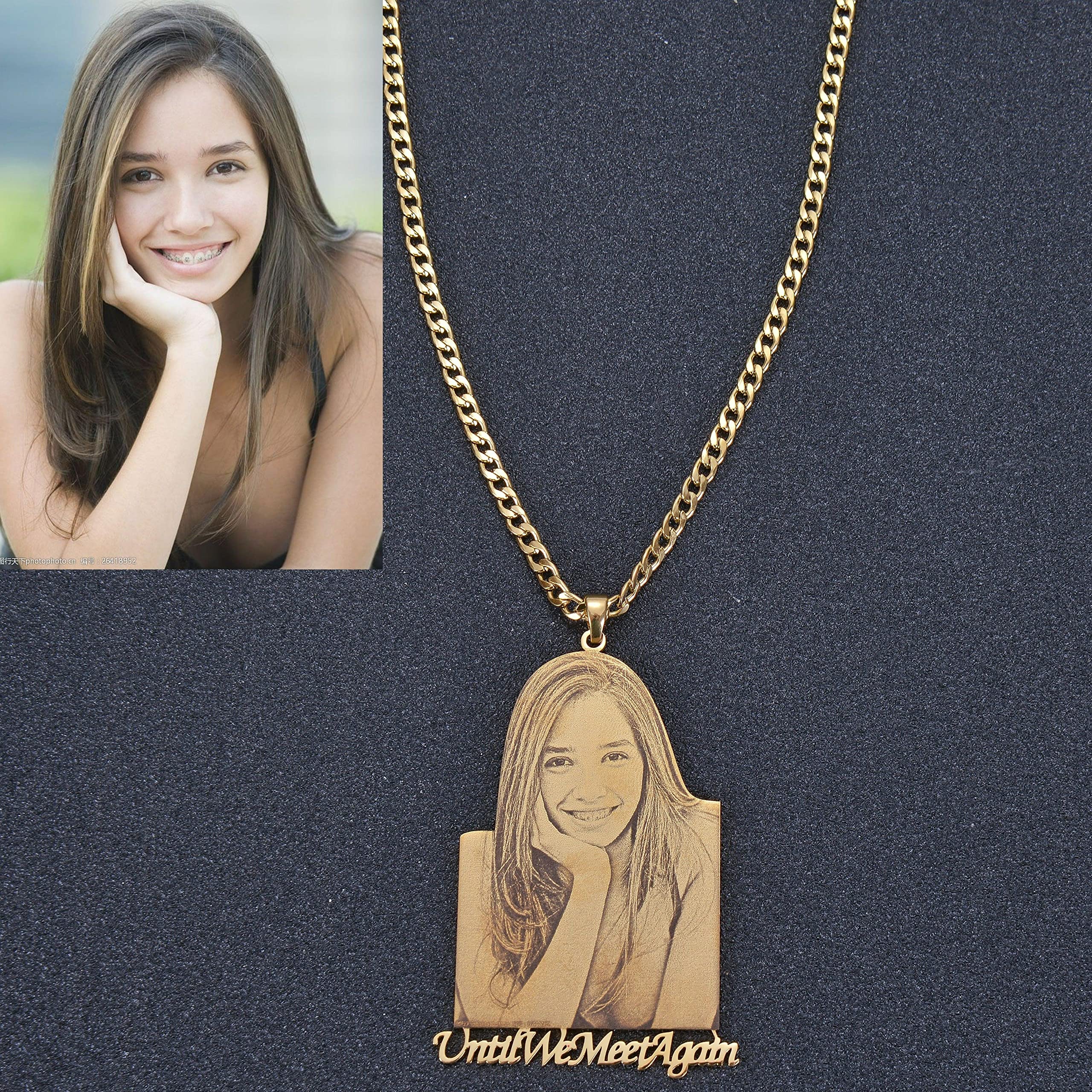 Pendantify Custom Photo Engraved Necklace Pendant Charm in Gold & Silver For Him & Her | Personalized Picture in a Pendant Necklace (Medium Size Pendant (2.5-3 inches), Gold)