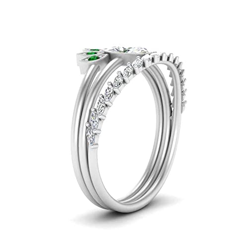 Jewelryonclick Marquise Band With Bezel Set Solitaire Ring 925 Sterling Silver Created Emerald Oval shape Green color Trio Wedding Ring Sets bezel Setting in Size 6 Fashion Jewelry