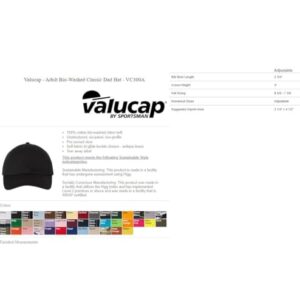 Classic Dad Cap VC300A / Custom Hats/Embroidery Hats/Monogram Hats (Black)