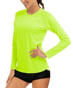 magcomsen woman athletic top fitted running shirts women sun protection shirts for women lightweight shirts long sleeve shirts for women fluorescent green