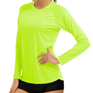 MAGCOMSEN Woman Athletic Top Fitted Running Shirts Women Sun Protection Shirts for Women Lightweight Shirts Long Sleeve Shirts for Women Fluorescent Green