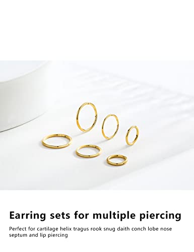 Motbegit Small Gold Hoop Earrings: 14K Gold Plated Huggie Hoop Earrings for Cartilage Helix Tragus 18g Tiny Thin Hoop Earrings for Women Men