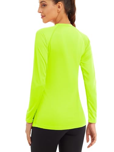 MAGCOMSEN Woman Athletic Top Fitted Running Shirts Women Sun Protection Shirts for Women Lightweight Shirts Long Sleeve Shirts for Women Fluorescent Green