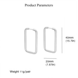 18K White Gold Plated Silver Big Rectangle Hoop Earrings for Women Stainless Steel Hypoallergenic for Sensitive Ears Large Geometric Huggie Hoops Dangle Drop Fashion Minimalist Jewelry 40mm