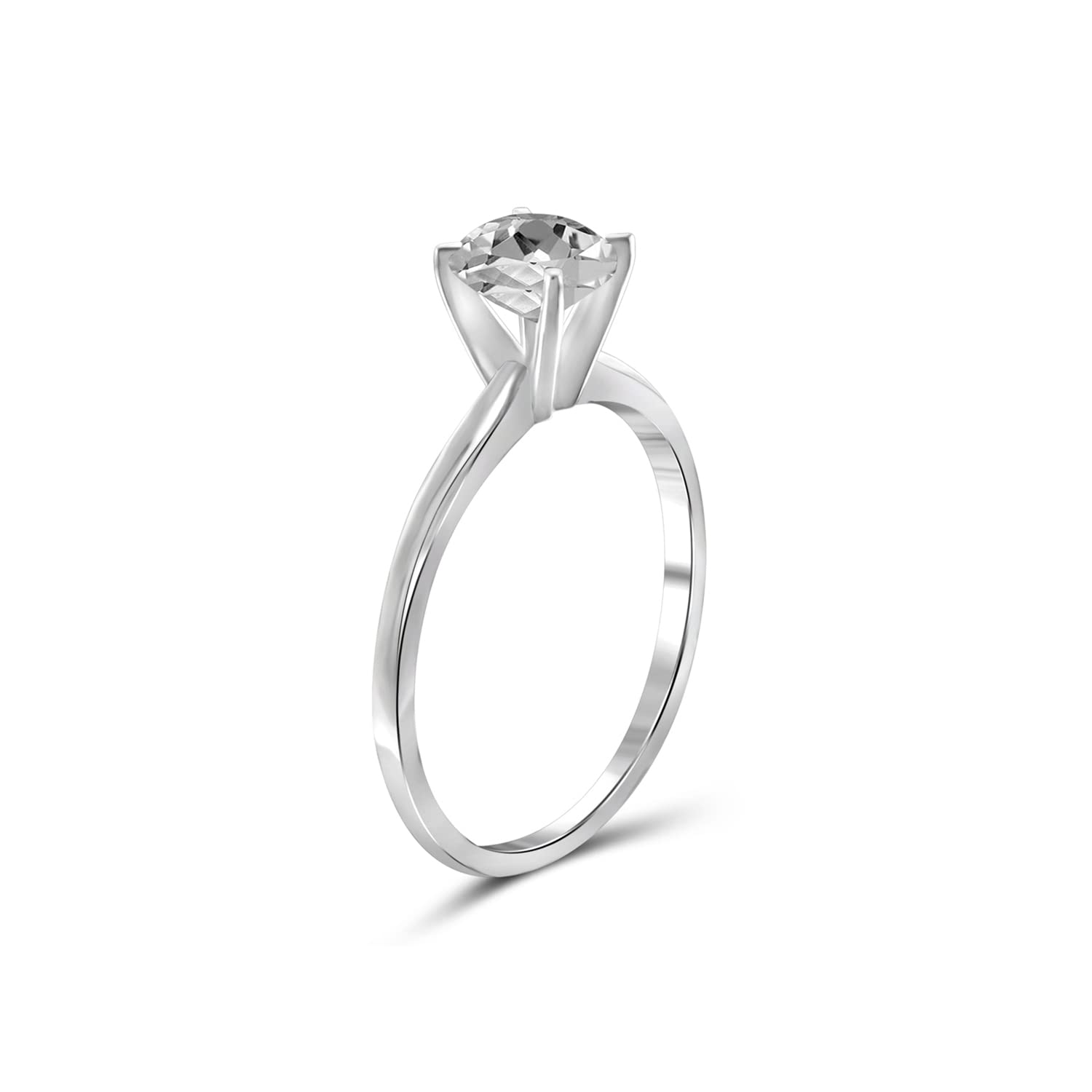 JEWELEXCESS 0.90 CTW White Topaz Ring in Sterling Silver