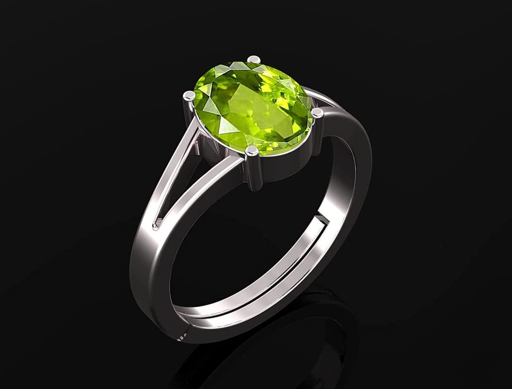 LMDPRAJAPATIS 5.25 carat 925 Sterling Silver With stemp Light Green Natural Peridot Gemstone Ring Lab Tested Astrological Gemstone adjustable Ring For Men Or Women