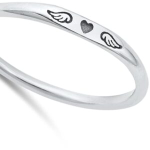 Heart Guardian Angel Wings Unique Ring New .925 Sterling Silver Band Size 4