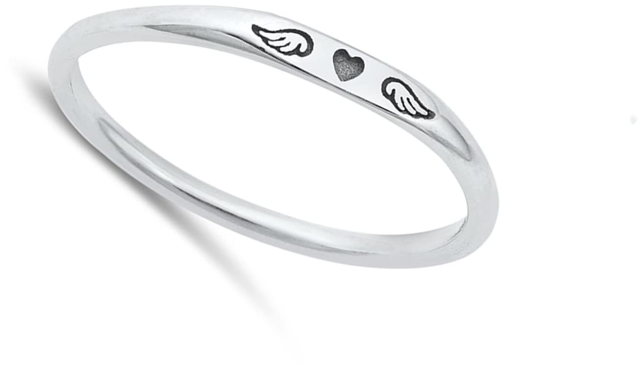 Heart Guardian Angel Wings Unique Ring New .925 Sterling Silver Band Size 4