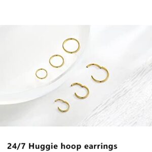 Motbegit Small Gold Hoop Earrings: 14K Gold Plated Huggie Hoop Earrings for Cartilage Helix Tragus 18g Tiny Thin Hoop Earrings for Women Men