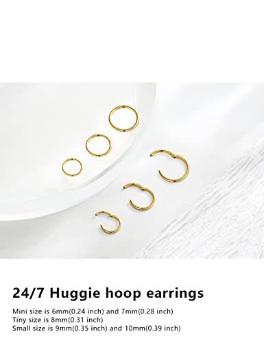 Motbegit Small Gold Hoop Earrings: 14K Gold Plated Huggie Hoop Earrings for Cartilage Helix Tragus 18g Tiny Thin Hoop Earrings for Women Men