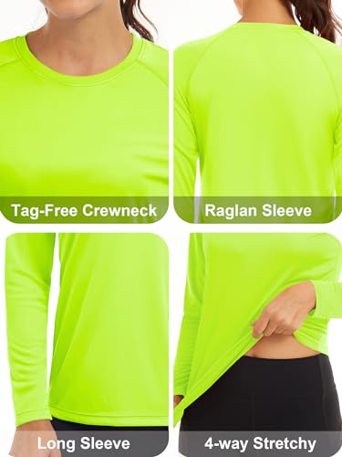 MAGCOMSEN Woman Athletic Top Fitted Running Shirts Women Sun Protection Shirts for Women Lightweight Shirts Long Sleeve Shirts for Women Fluorescent Green