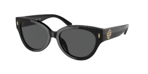 tory burch ty7168u 17098g 52mm black/grey solid cateye sunglasses for women + bundle with designer iwear eyewear kit