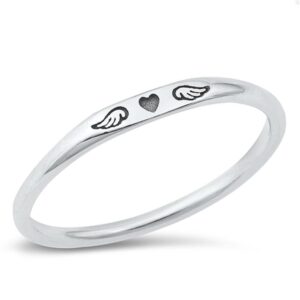 heart guardian angel wings unique ring new .925 sterling silver band size 4