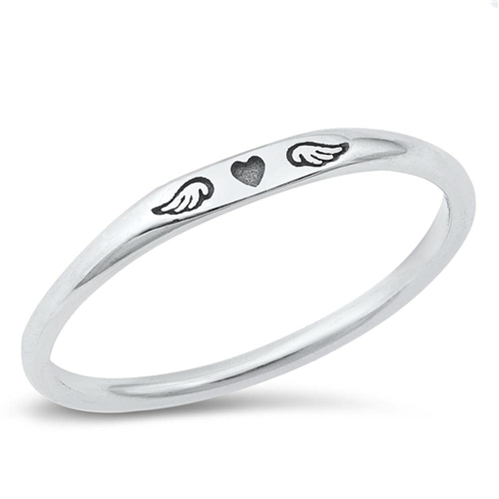 Heart Guardian Angel Wings Unique Ring New .925 Sterling Silver Band Size 4