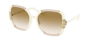 tory burch ty9071u 189913 57mm transparent beige/ivory/beige gradient square sunglasses for women + bundle with designer iwear eyewear kit