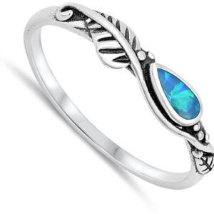 Blue Simulated Opal Wholesale Tear Drop Ring New .925 Sterling Silver Band Size 7