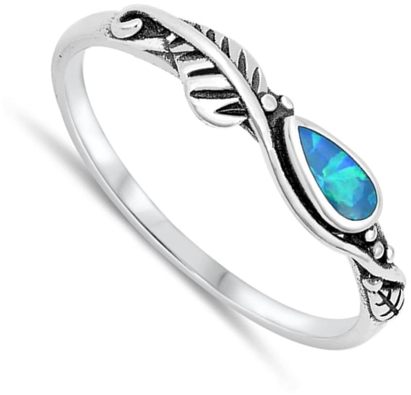 Blue Simulated Opal Wholesale Tear Drop Ring New .925 Sterling Silver Band Size 7