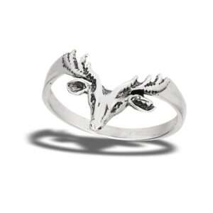 Deer Reindeer Buck Stag Animal Ring New .925 Sterling Silver Band Size 9