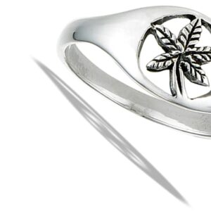 Cannabis Leaf Marijuana Pot Grass Hemp Ring .925 Sterling Silver Band Size 8