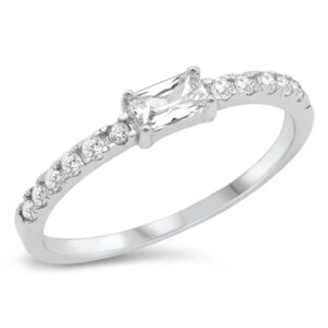 Studded Radiant Clear CZ Promise Ring .925 Sterling Silver Band Size 7