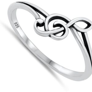 Treble G Clef Music Note Cute Ring New .925 Sterling Silver Band Size 5