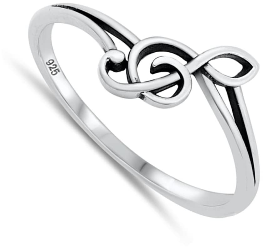 Treble G Clef Music Note Cute Ring New .925 Sterling Silver Band Size 5