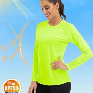 MAGCOMSEN Woman Athletic Top Fitted Running Shirts Women Sun Protection Shirts for Women Lightweight Shirts Long Sleeve Shirts for Women Fluorescent Green