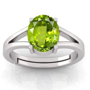 LMDPRAJAPATIS 5.25 carat 925 Sterling Silver With stemp Light Green Natural Peridot Gemstone Ring Lab Tested Astrological Gemstone adjustable Ring For Men Or Women