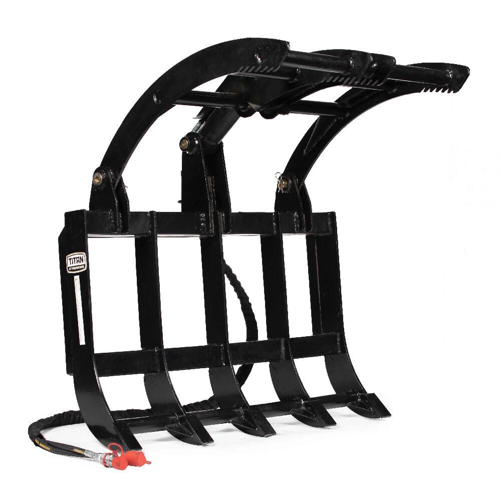 Titan Attachments Skid Steer 48â€ Light-Duty Single Cylinder Root Grapple Rake, Economy Series