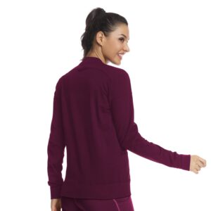 JEYONG Women's Zip Front Warm-Up Jacket (Wine Red, Small)