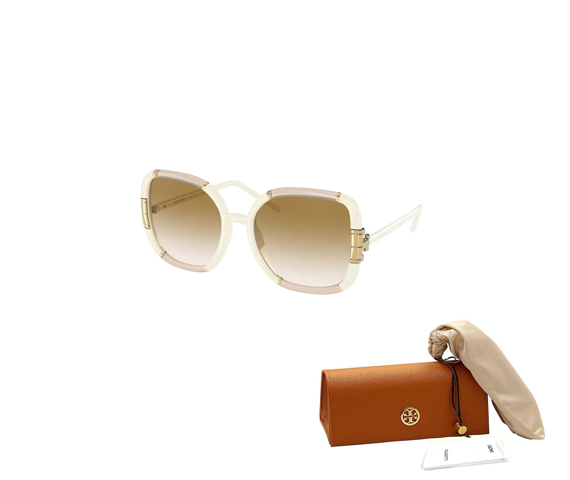 Tory Burch TY9071U 189913 57MM Transparent Beige/Ivory/Beige Gradient Square Sunglasses for Women + BUNDLE With Designer iWear Eyewear Kit