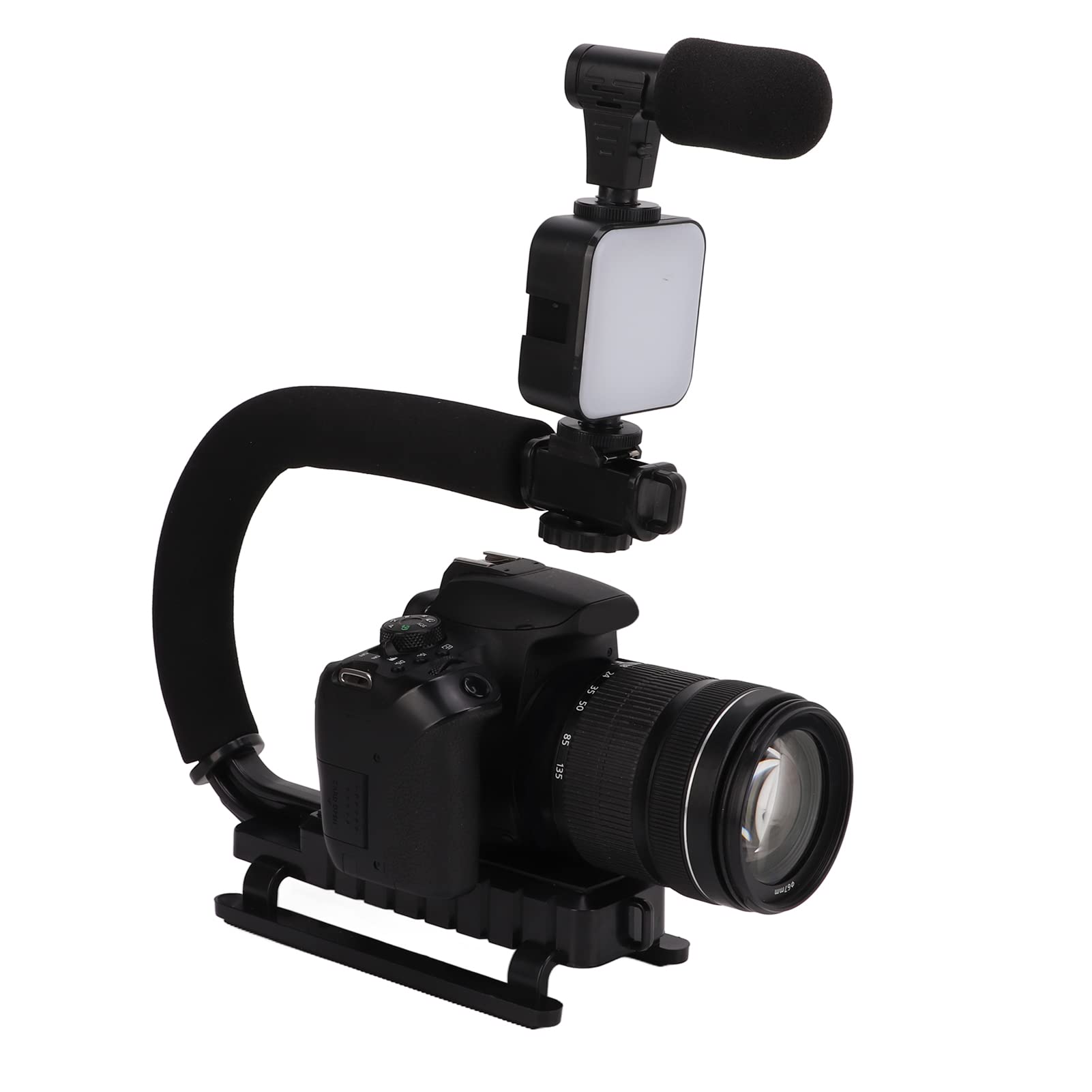 Handheld Camera Stabilizer, Blur Prevention 1/4 Inch Thread Upholstered Handle Hot Shoe Interface U-Shaped Camera Stabilizer for Outdoor Shooting