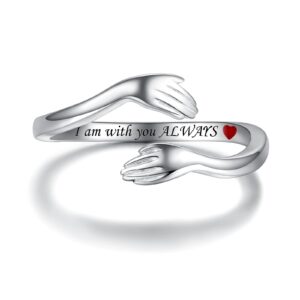 Sariel Hug Ring for Daughter Mom Inspirational Mother's Day Birthday Christmas Gifts Jewelry for Teens Women (I am with you ALWAYS)