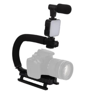 Handheld Camera Stabilizer, Blur Prevention 1/4 Inch Thread Upholstered Handle Hot Shoe Interface U-Shaped Camera Stabilizer for Outdoor Shooting