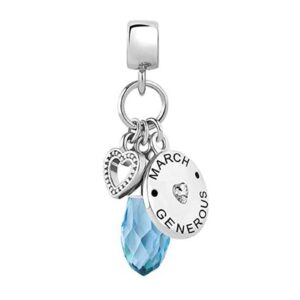 TGLS Sparkling Blue March Birthstone Heart Love Birthday Charm Compatible With Pandora Bracelets and Necklaces