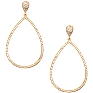 Dazzling Earrings | 18K Gold Plated CZ Paved Copper Jewelry Drop Earrings | Gold Long Drop Earrings For Women