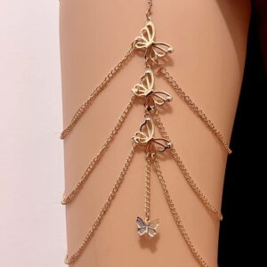 Sexy Body Chain Wavy Snake Leg Chain Jewelry for Women Butterfly Pendant Layered Leg Chain Necklace (Snake Leg Chain-Gold)