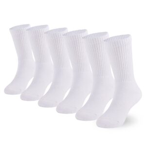 Marchare Boys Socks Kids Cushioned Crew Socks Girls Thick Cotton Athletic Running Socks White 6 Pack