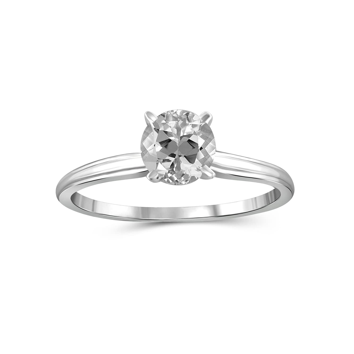 JEWELEXCESS 0.90 CTW White Topaz Ring in Sterling Silver