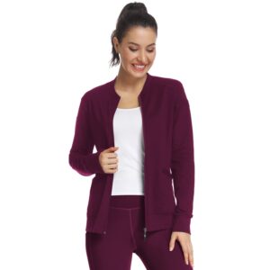 JEYONG Women's Zip Front Warm-Up Jacket (Wine Red, Small)