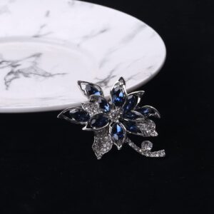 Blue Crystal Brooch Pins Fancy Vintage Style Rhinestone Flower Brooches Jewelry Gift for Women, girls, ladies (Blue Brooch 1)