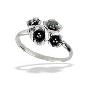 cute flower bouquet dogwood flowers ring .925 sterling silver band size 9