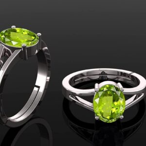 LMDPRAJAPATIS 5.25 carat 925 Sterling Silver With stemp Light Green Natural Peridot Gemstone Ring Lab Tested Astrological Gemstone adjustable Ring For Men Or Women