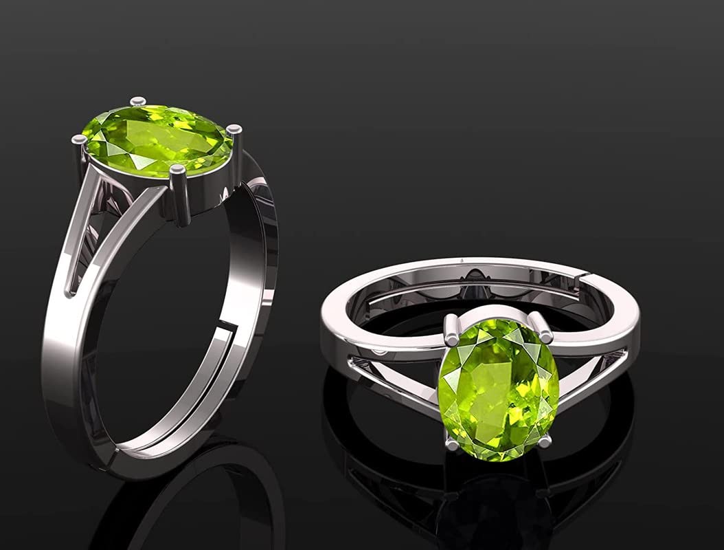 LMDPRAJAPATIS 5.25 carat 925 Sterling Silver With stemp Light Green Natural Peridot Gemstone Ring Lab Tested Astrological Gemstone adjustable Ring For Men Or Women