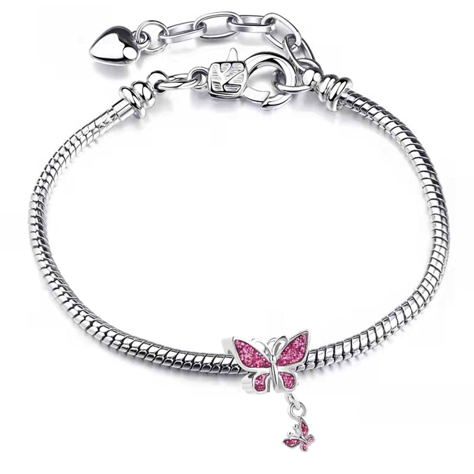 TGLS Sparkling Mother and Child Pink Butterfly Charm Compatible With Pandora Charms Bracelets