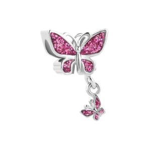 TGLS Sparkling Mother and Child Pink Butterfly Charm Compatible With Pandora Charms Bracelets