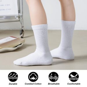 Marchare Boys Socks Kids Cushioned Crew Socks Girls Thick Cotton Athletic Running Socks White 6 Pack