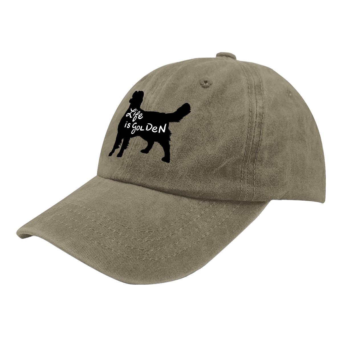 Dog Mom Women's Baseball Cap for Dog Lover Life is Golden Hat Fashion Distressed Baseball Cap Golden Retriever Gift(One Size, Life is Golden Khaki)