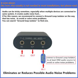 TENEALAY 2 Way Audio mixer 3.5mm Un-powered mixer, 2 to 1 Stereo aux 3.5mm line levels control Box mini passive mixer X21